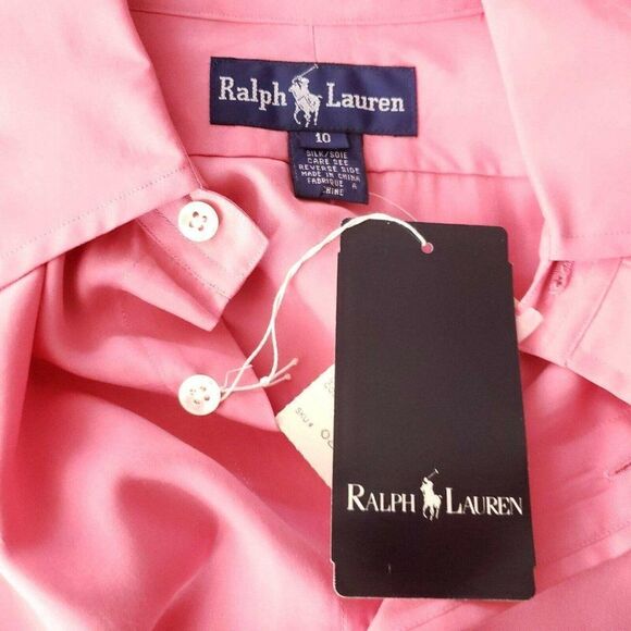 Vintage Ralph Lauren Pink Silk Button Front Shirt Size 10 New $225 - Picture 7 of 9